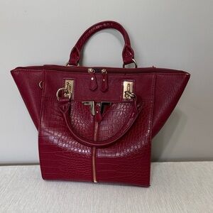Danielle Nicole Burgundy Croc-Embossed Structured Tote with Gold Hardware